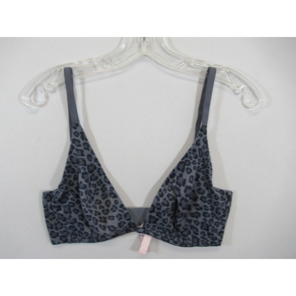 Victoria's Secret Incredible Unlined Plunge Bra 34DD Gray Animal Print Underwire
